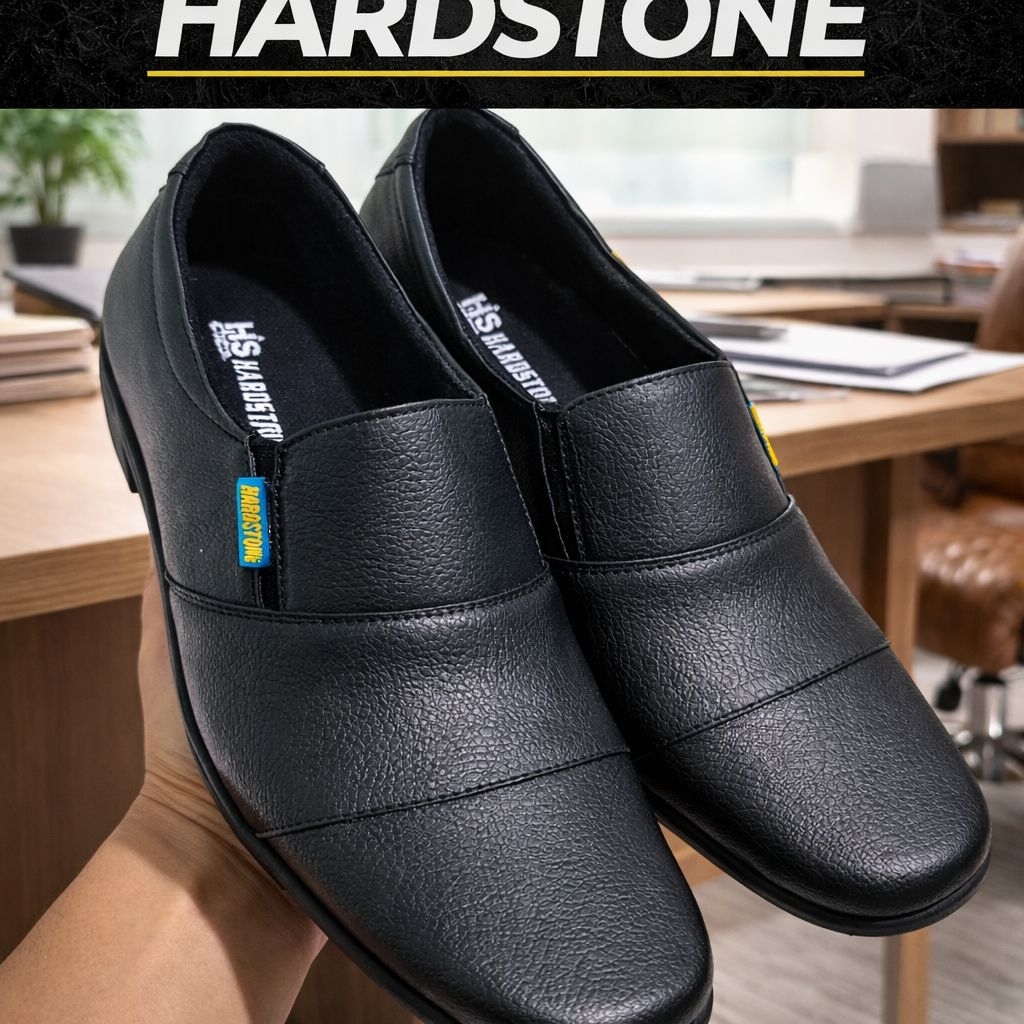 Sepatu Pantofel Pria Formal Oxford Slip On Shoes Kulit Sintetis Hitam Kerja Perkantoran