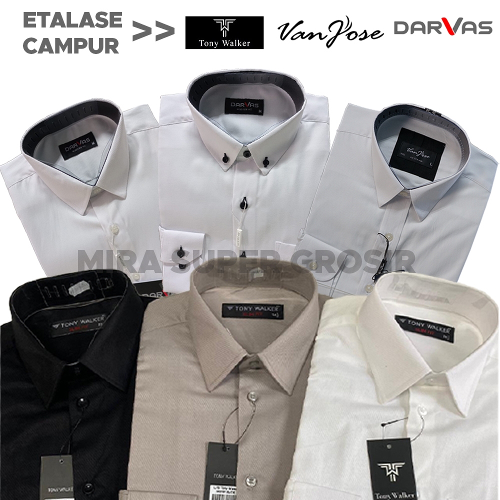 TONY WALKER Vanjose Darvas Kemeja Pria Bahan Dobby Slimfit Lengan Panjang Original Polos Kombinasi B