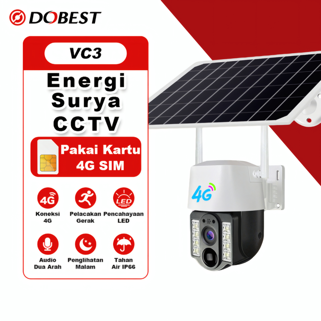 DOBEST CCTV Panel Surya 4G V380 Pro Solar Camera Outdoor - Tanpa Kabel | Baterai Tahan Lama | Malam 