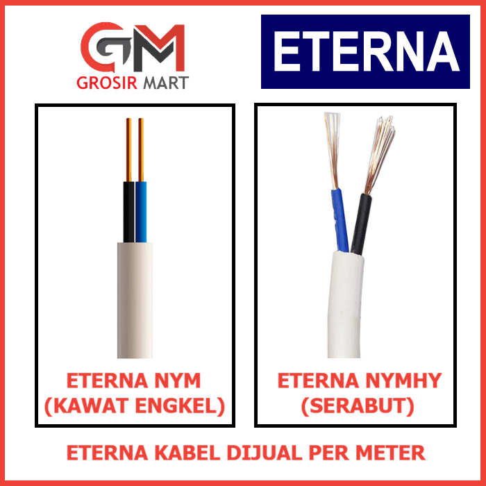 (HARGA 1 METER) Eterna Kabel Listrik NYM KAWAT Tembaga 2x1.5 1.5 2.5 3x2.5 mm NYMHY Serabut 2x0.75