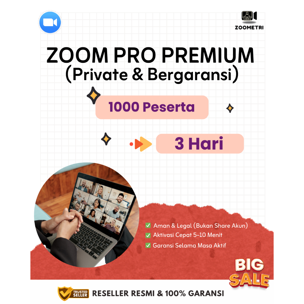 Akses Fitur Premium Zoom 3 Hari 1000 Peserta – Meeting Lebih Lama & Stabil