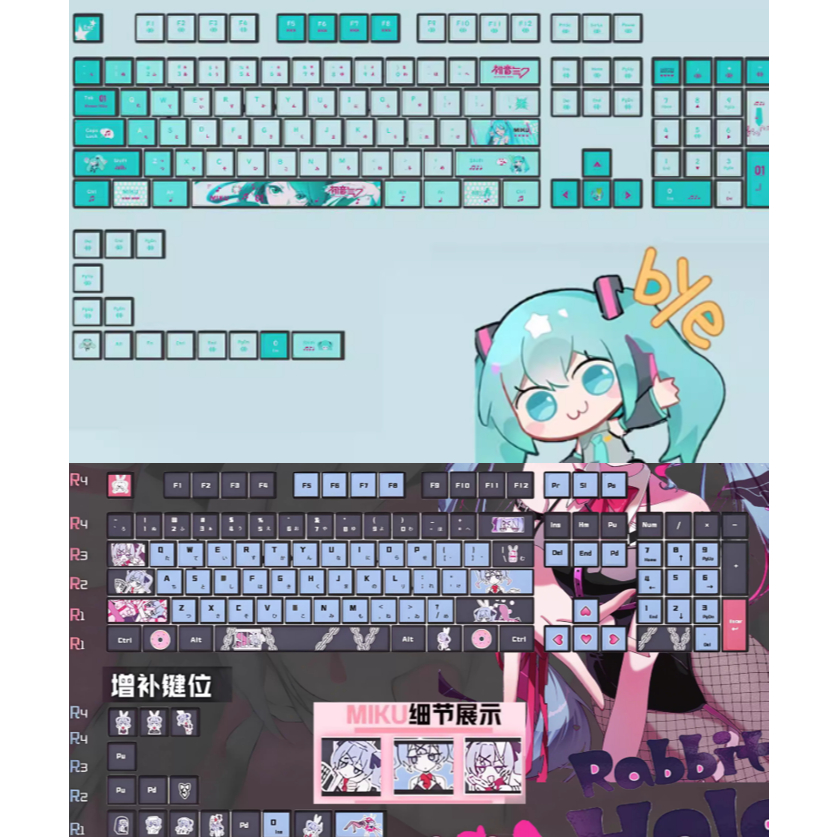 Keycaps PBT Double Shot Shine Side Through Hatsune Miku MDA Profile