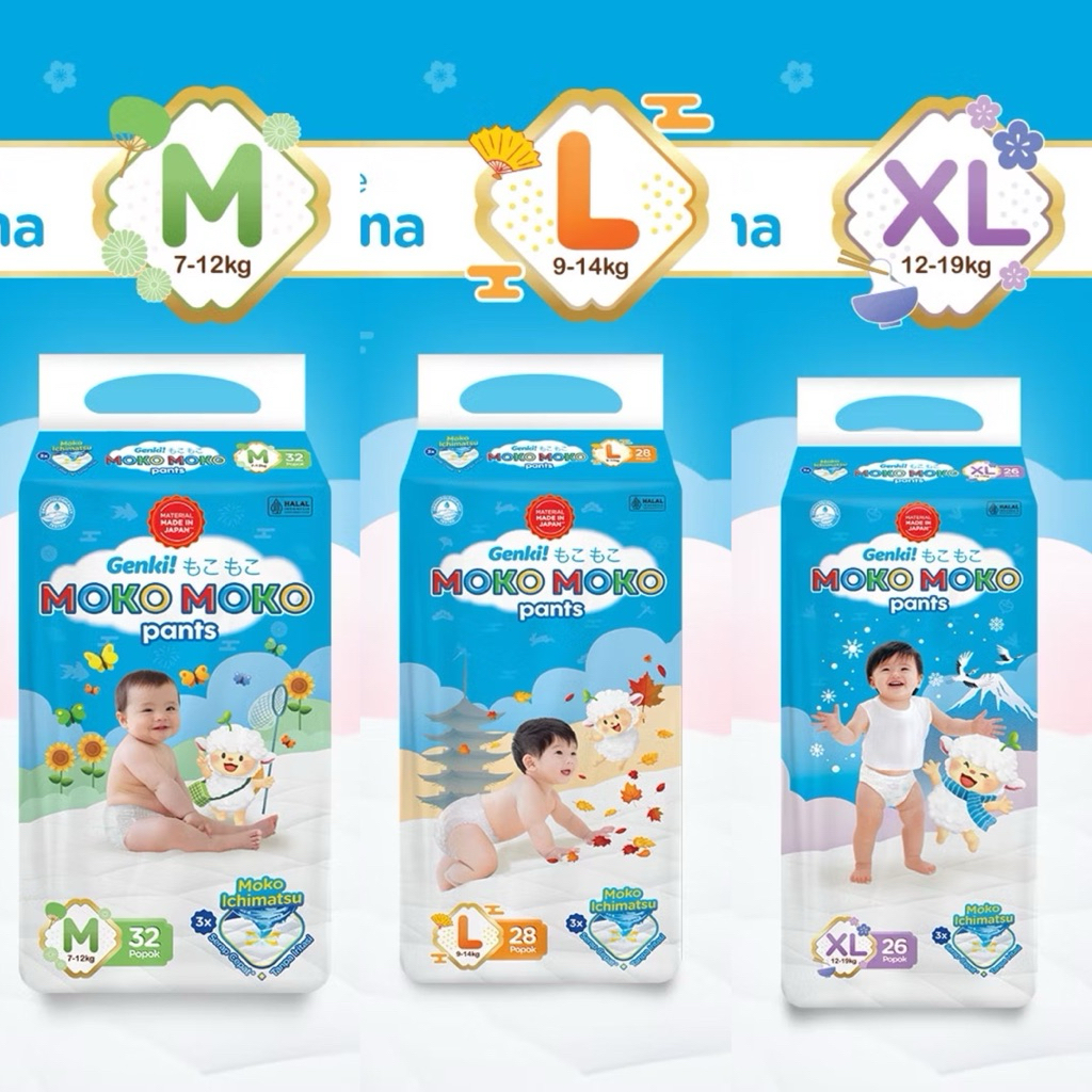 Moko Moko Pants Popok Bayi M32 L28 XL26 Diapers