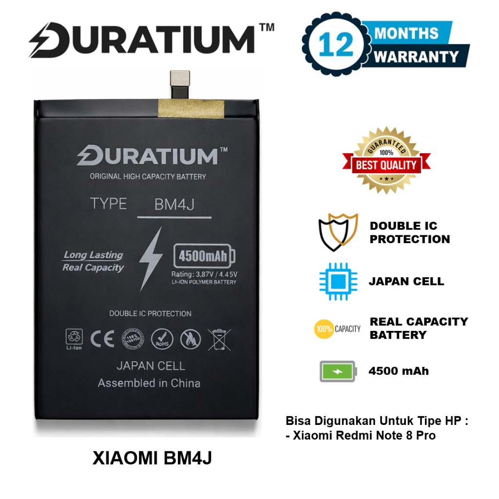 DURATIUM ORIGINAL Baterai Xiaomi Redmi Note 8 Pro BM4J BM 4J Real Capacity 100% Batre Batrai HP Gara