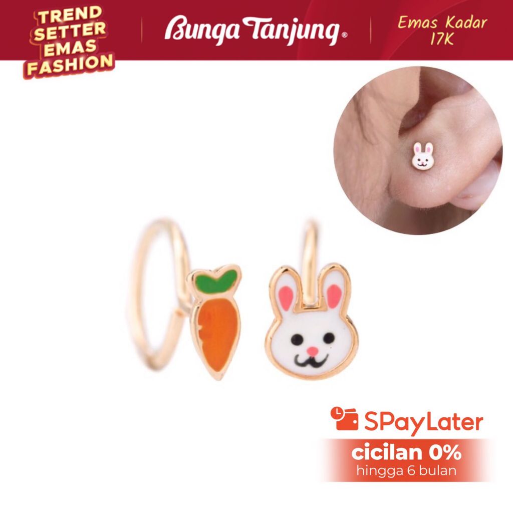 ANTING TAUGE KELINCI WORTEL - EMAS 17K - BUNGA TANJUNG