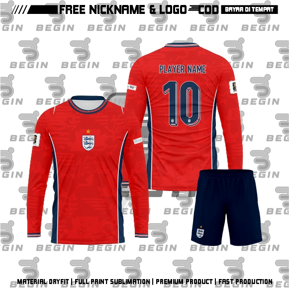 Jersey Fantasy Timnas Inggris Away Pildun 2026 Lengan Panjang Full Printing Gratis Pasang Nama Dan N