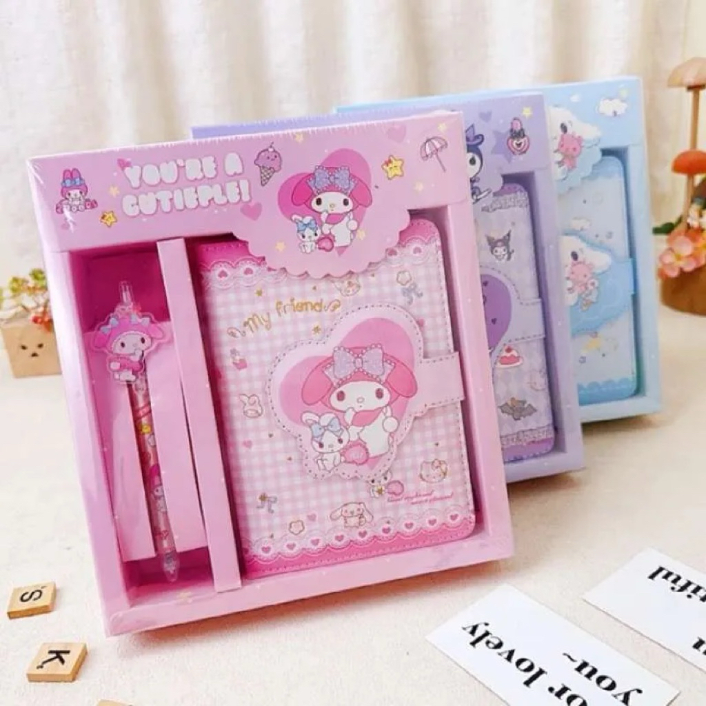 Diary Book 1 in 1 Motif Kartun Sanrio / Buku Tulis Magnet Karakter / Paket Alat Tulis 2 in 1 Set Sta