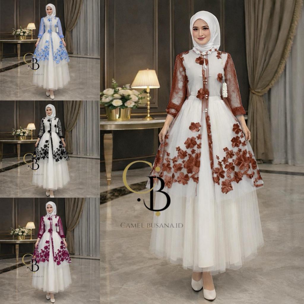 Haira Outer Tunik Brocade Bunga Set Wanita | Outer Tunik dan Rok Tutu | Atasan Wanita | Lengan Panja