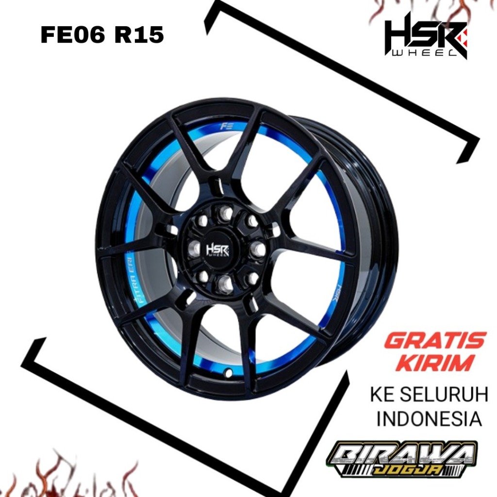 VELG HSR MODEL TERBARU HSR FE06 WARNA HITAM LIST BIRU RING 15 bisa untuk brio mobilio yaris