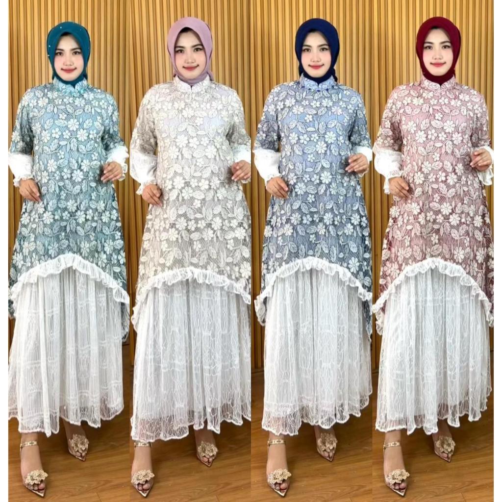 GAMIS BROKAT MIX RENDA PREMIUM DRESS CANTIK TERBARU BAJU PESTA MEWAH MODEL KEKINIAN BAJU BINOR KONDA