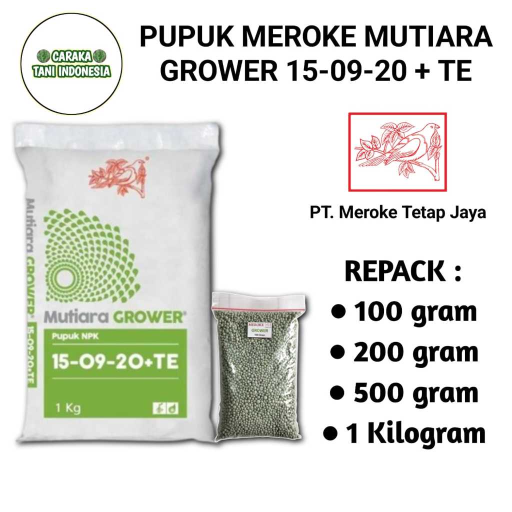 Pupuk NPK Grower Meroke 15-09-20+TE Larut Air – Repack 100g 200g 500g 1kg