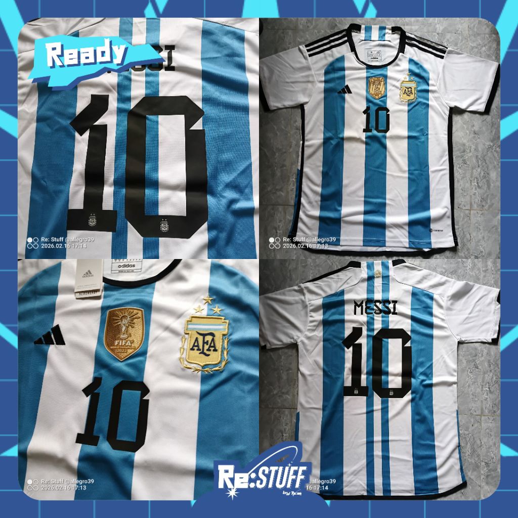 [BEKAS] Jersey Grade Ori Home Argentina 3 Bintang + Patch World Cup 2022 - Nameset: Messi - 10