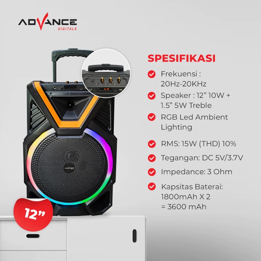 ADVANCE Speaker Bluetooth Portable Karaoke KS-1221 Speaker Advance