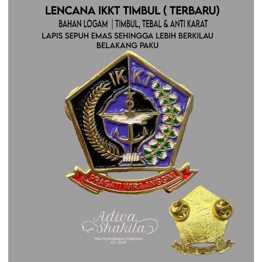 ADIVA - LENCANA IKKT TEBAL | IKKT TIPIS LOGAM TIMBUL TEBAL | BAHAN KUNINGAN BELAKANG PAKU | PENITI L