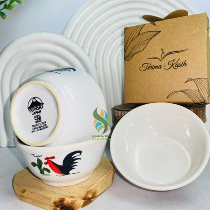 Souvenir Mangkok Keramik Kecil Motif Ayam Jago Toyoki Mangkok Sambal Jago Mini Small Bowl Porselen