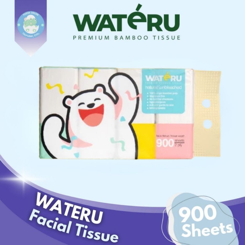 Wateru Tissue Facial 900 Sheets - Premium Bamboo Tisu Wajah