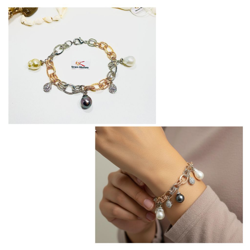 Gelang tangan Mutiara air laut baroque/gelang rantai Rhodium Mutiara air laut/gelang mutiara air lau