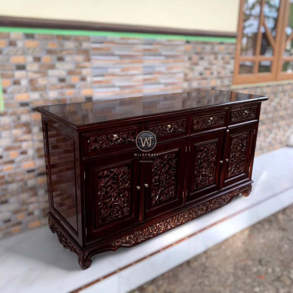 Bufet Ukir Jati Palembang Kayu Jati Finishing