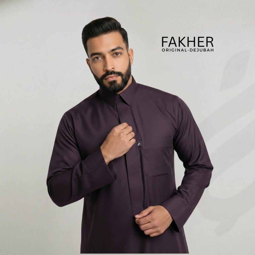 Jubah Fakher Premium Pria Dewasa Elegan Lengan Panjang Kerah Kemeja Zipper