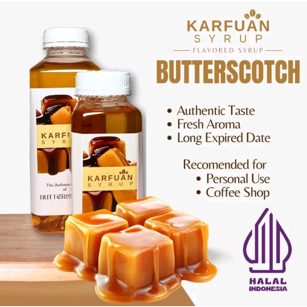 Karfuán Syrup Butterscotch – Sirup Rasa Butterscotch Premium untuk Kopi, Minuman, Dessert & Coffee S