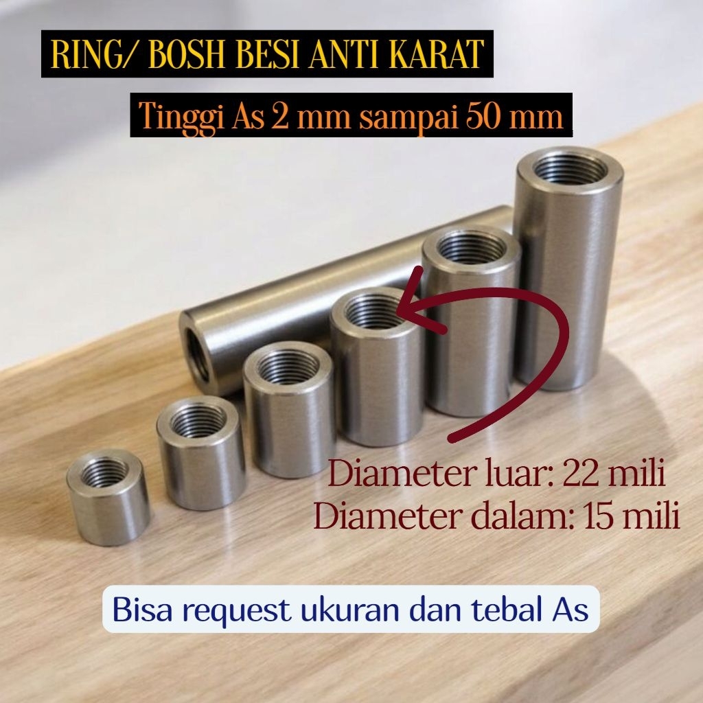 Bushing Besi OD 22mm ID 15mm Tebal 2–50 mm
