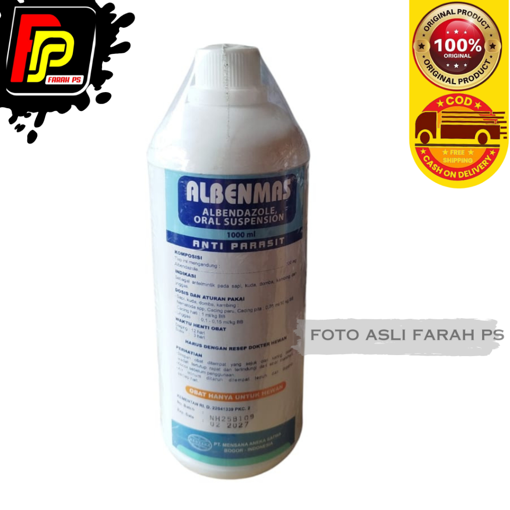 ALBENMAS 1 Liter -  Obat Cacing HEWAN Larva Telur Cacing Cacing Pita Hati Albendazole Ayam Sapi Domb