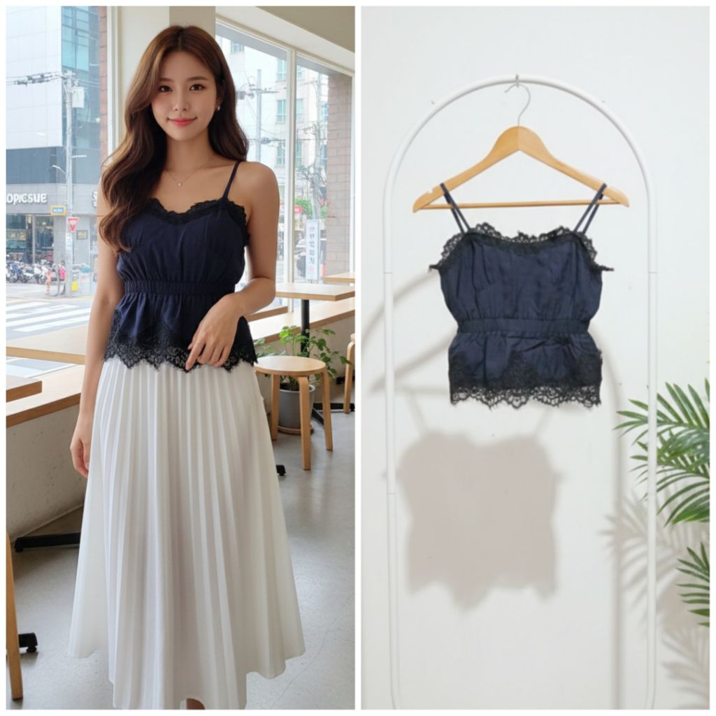 TANK TOP RENDA KERUT TEBAL