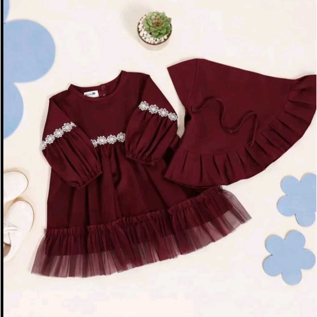 Gamis Anak Perempuan Kondangan Estetik / Setelan Gaun Muslimah Cilik Lengan Balon-Elegant Korean Sya