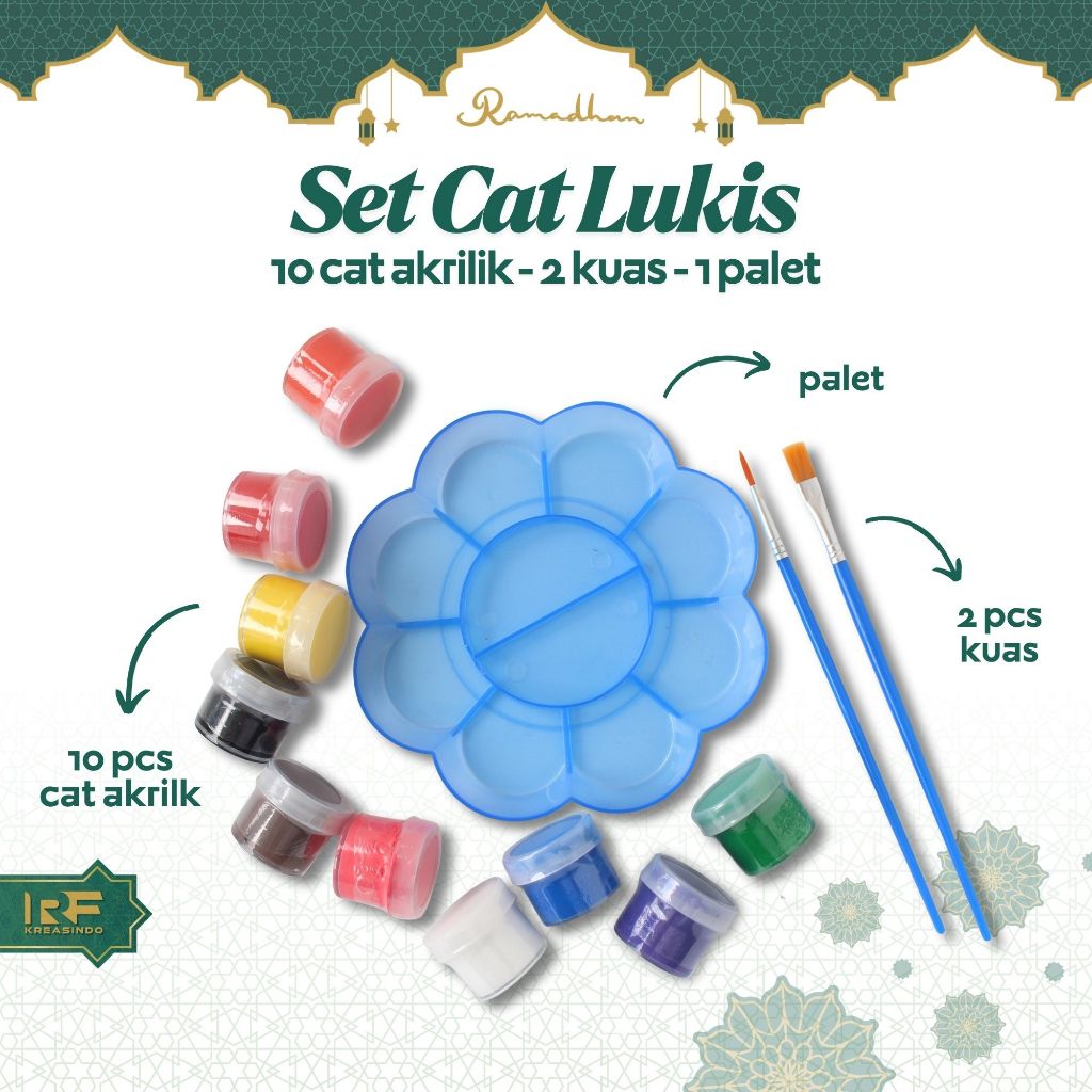 SET CAT LUKIS 10 Cat Akrilik 2 Kuas 1 Palet Lengkap Untuk Melukis