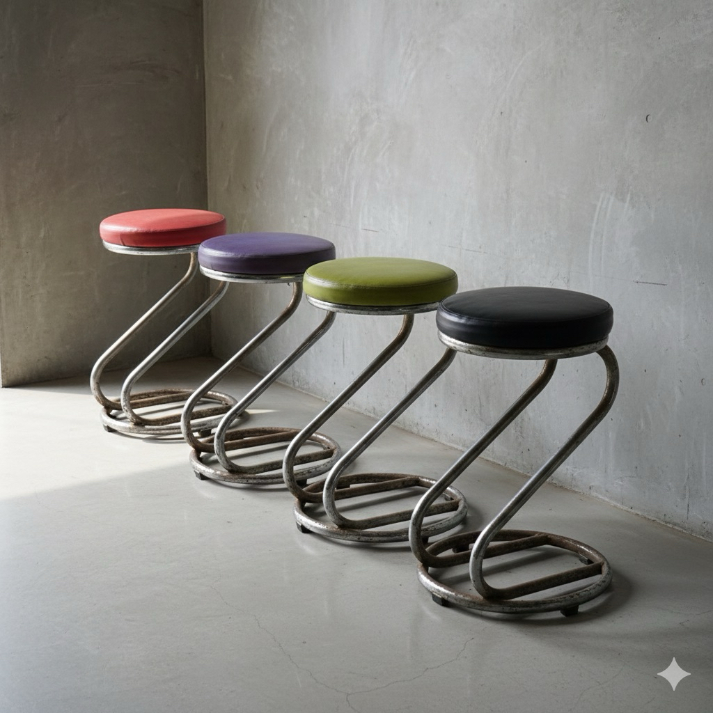 Kursi Cafe Industrial Vintage Asli 70an – Kursi Workshop Pabrik Retro Besi