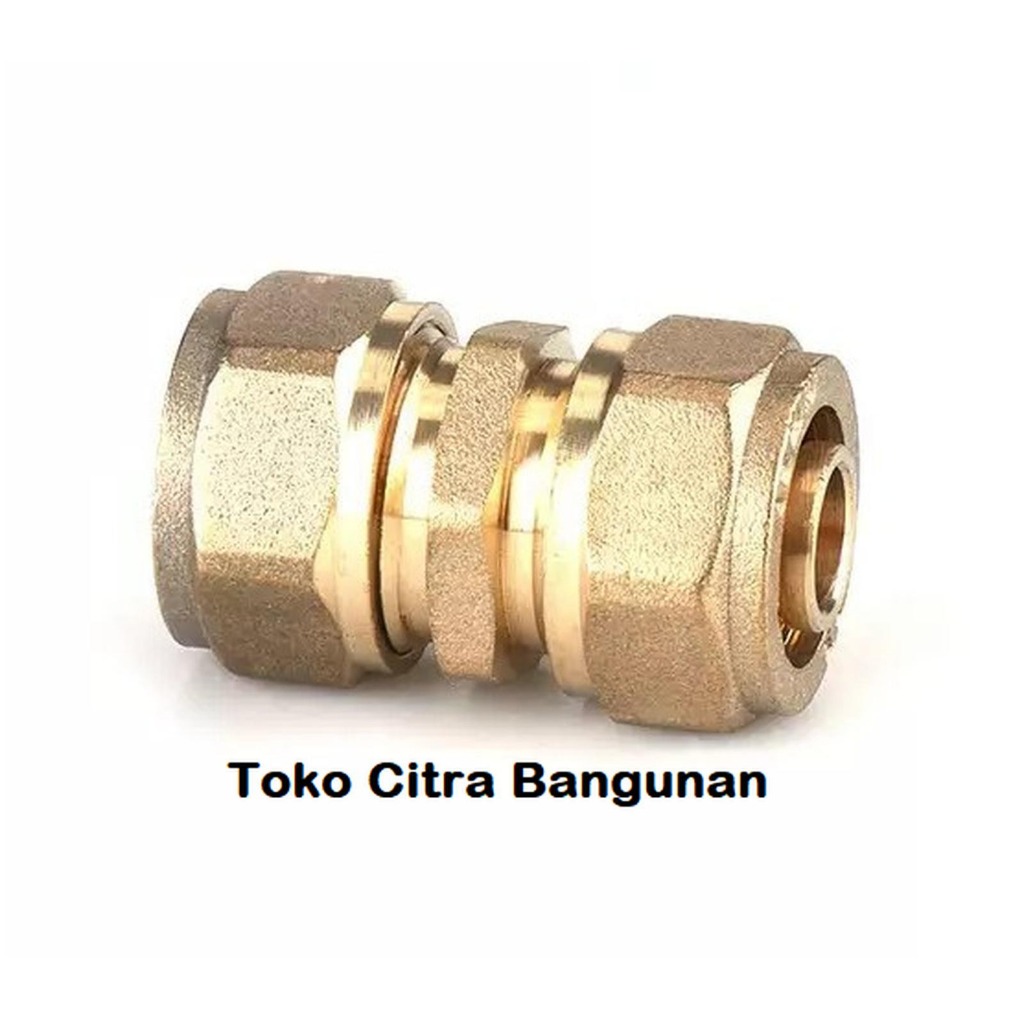 Sok Sambung 1/2 Inch Straight Equal Union 1/2 Inch x 16 mm Socket Sambungan Kuningan Pipa Air Panas 