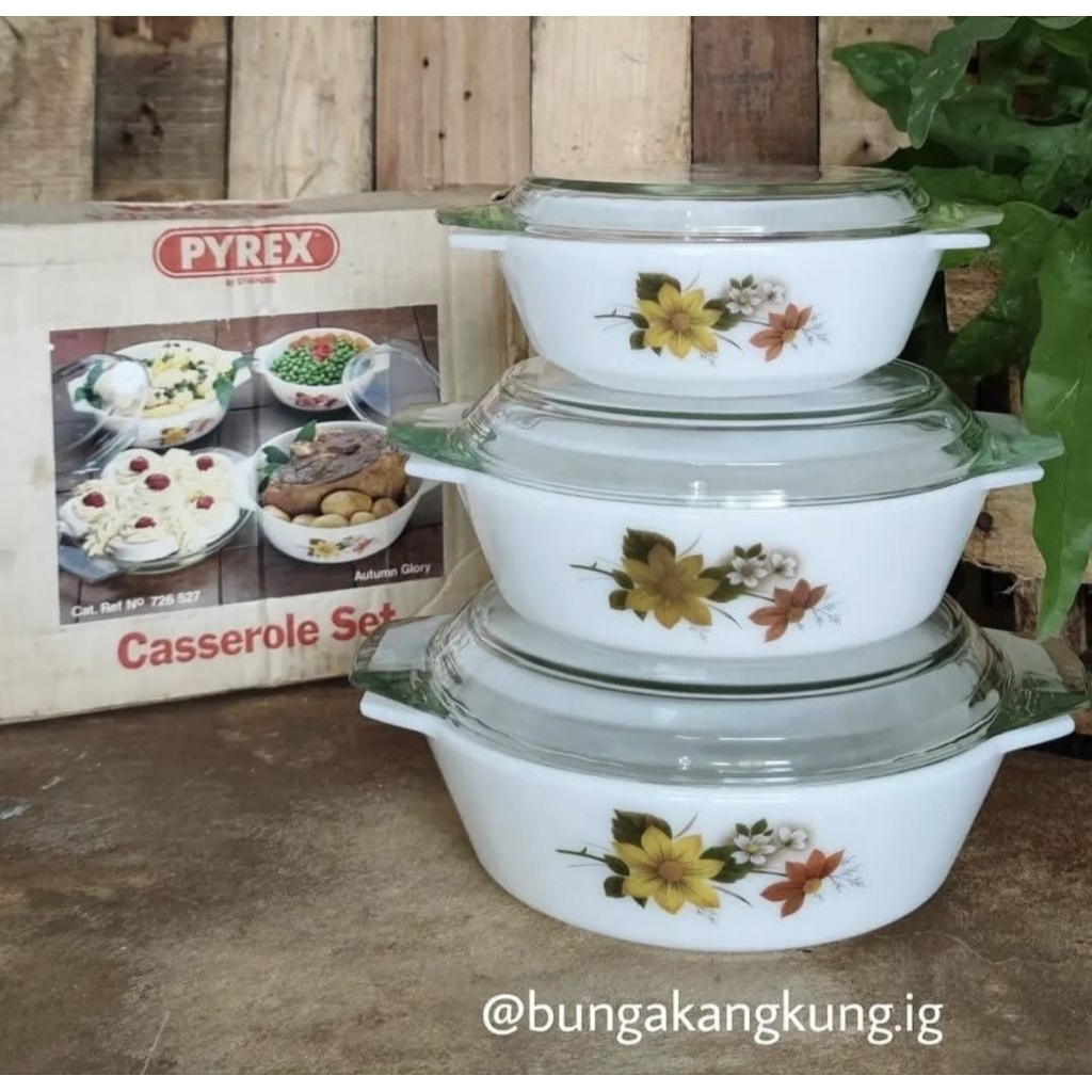 Pyrex casserole by Corning England, Autumn glory