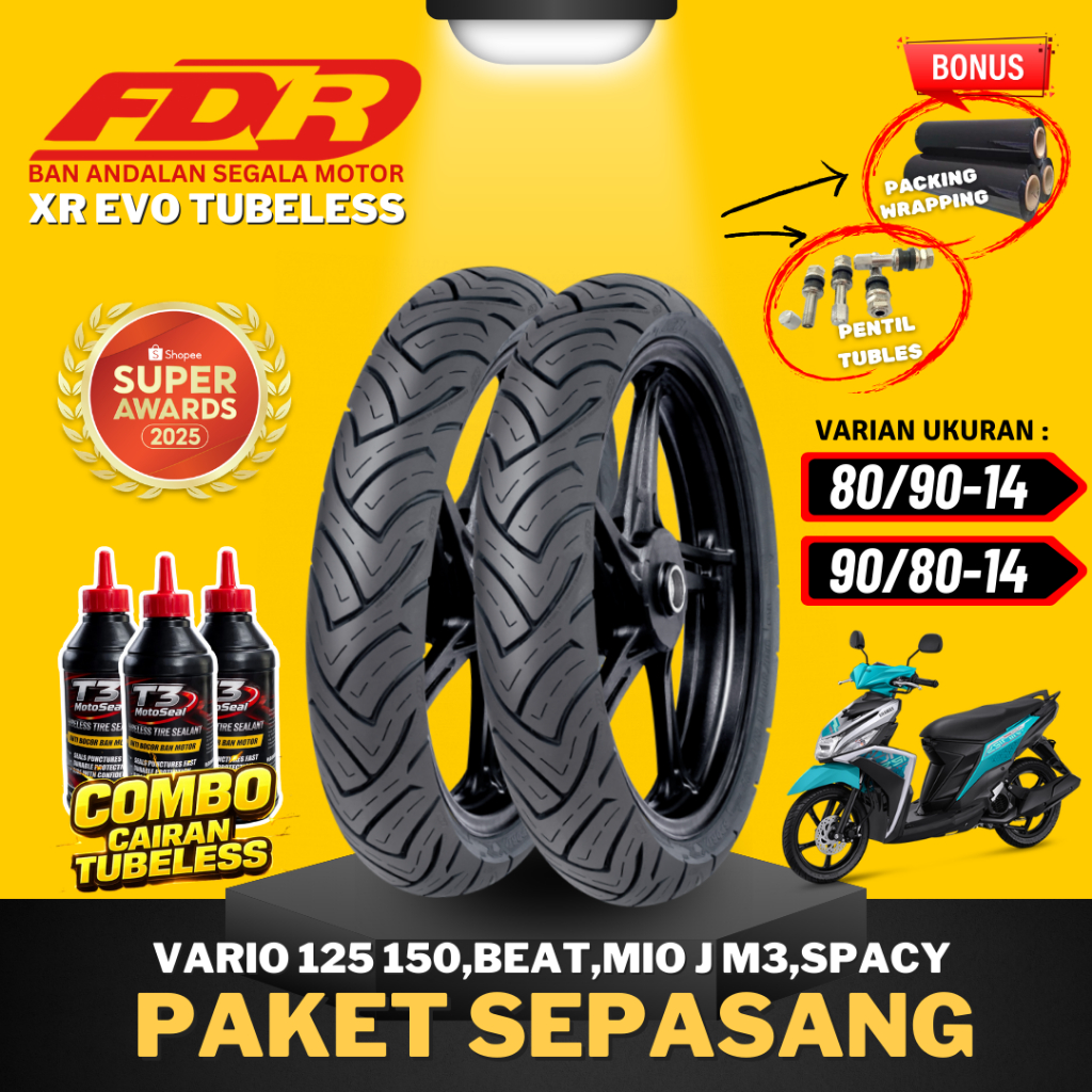 [PAKET SEPASANG TERMURAH] BAN FDR SPORT XR EVO RING 14 / ( 80/90-14 & 90/80-14 ) BAN FDR TUBELESS TU