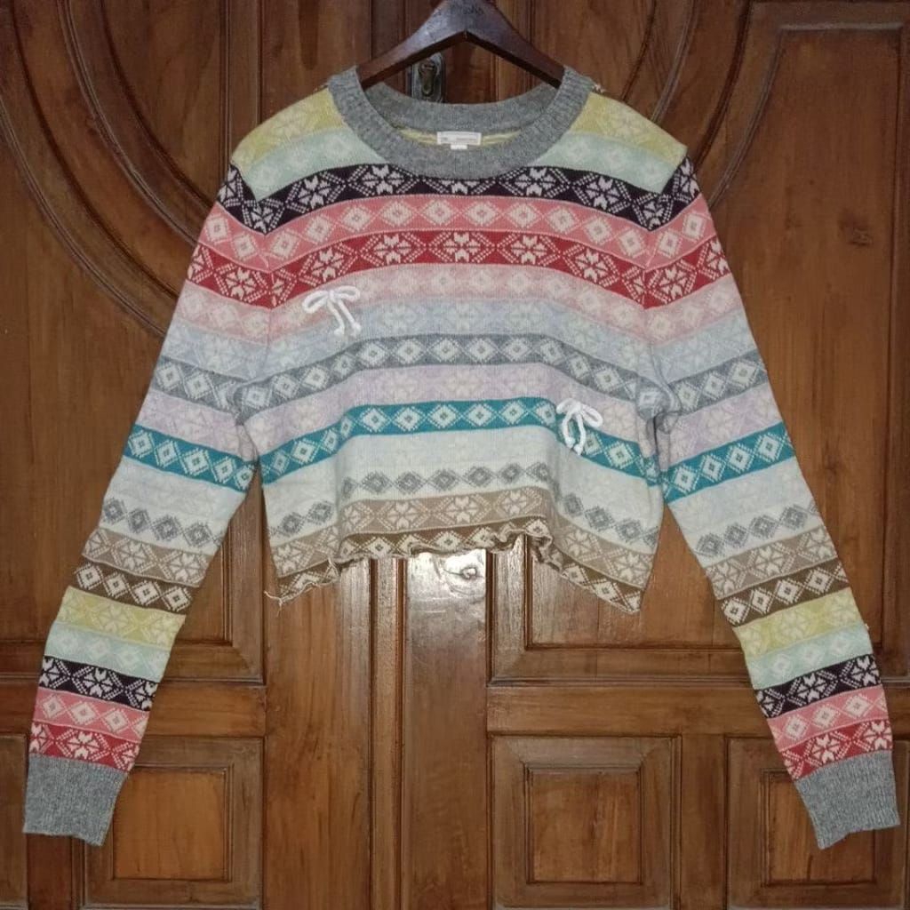 PRELOVED GAP Sweater Rajut Crop Wanita Warna Motif Tribal Rework Bigsize LD 100++