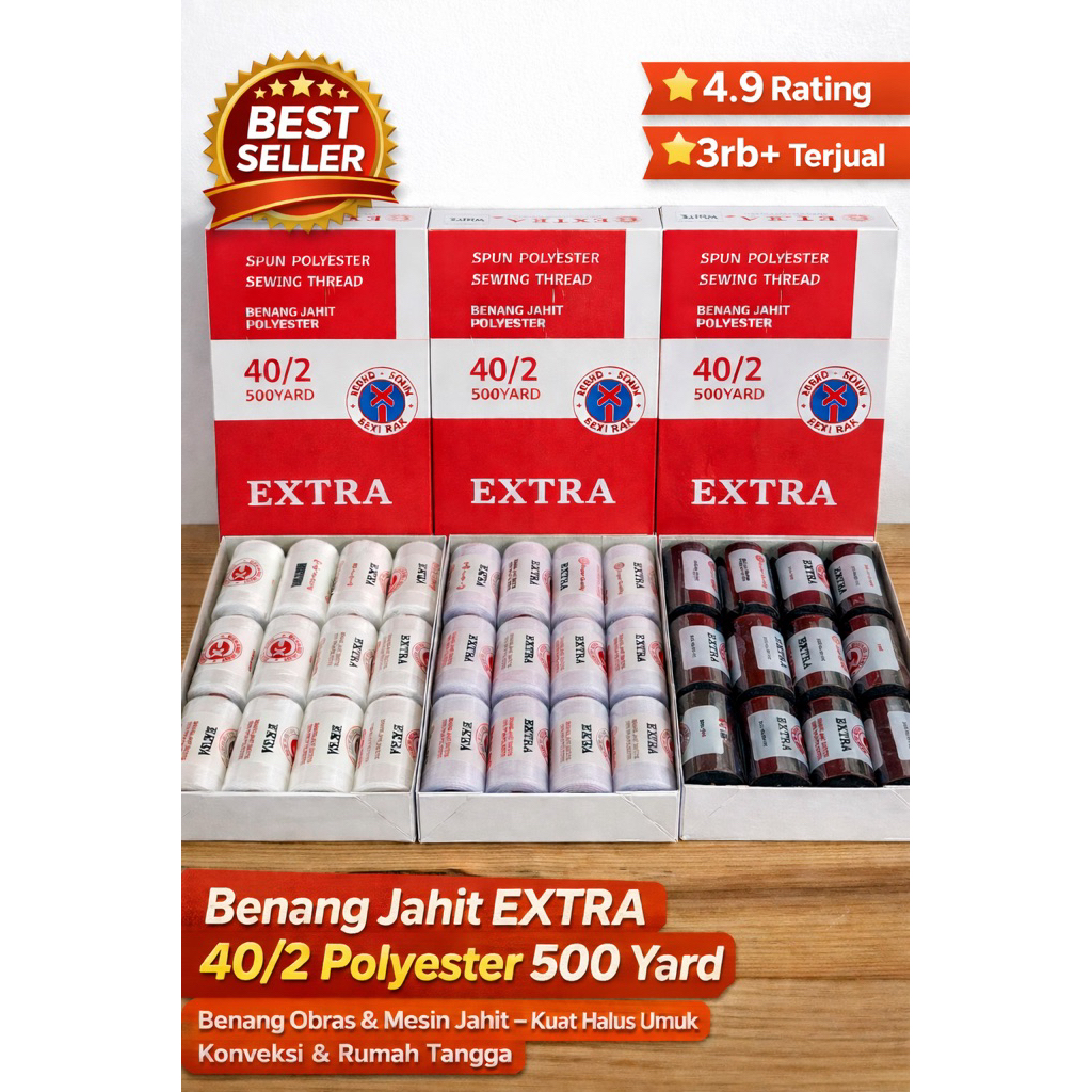 Benang Jahit EXTRA 500 Yard 40/2 - Semua Warna Lengkap - Benang Obras Mesin Jahit Industri & Portabl
