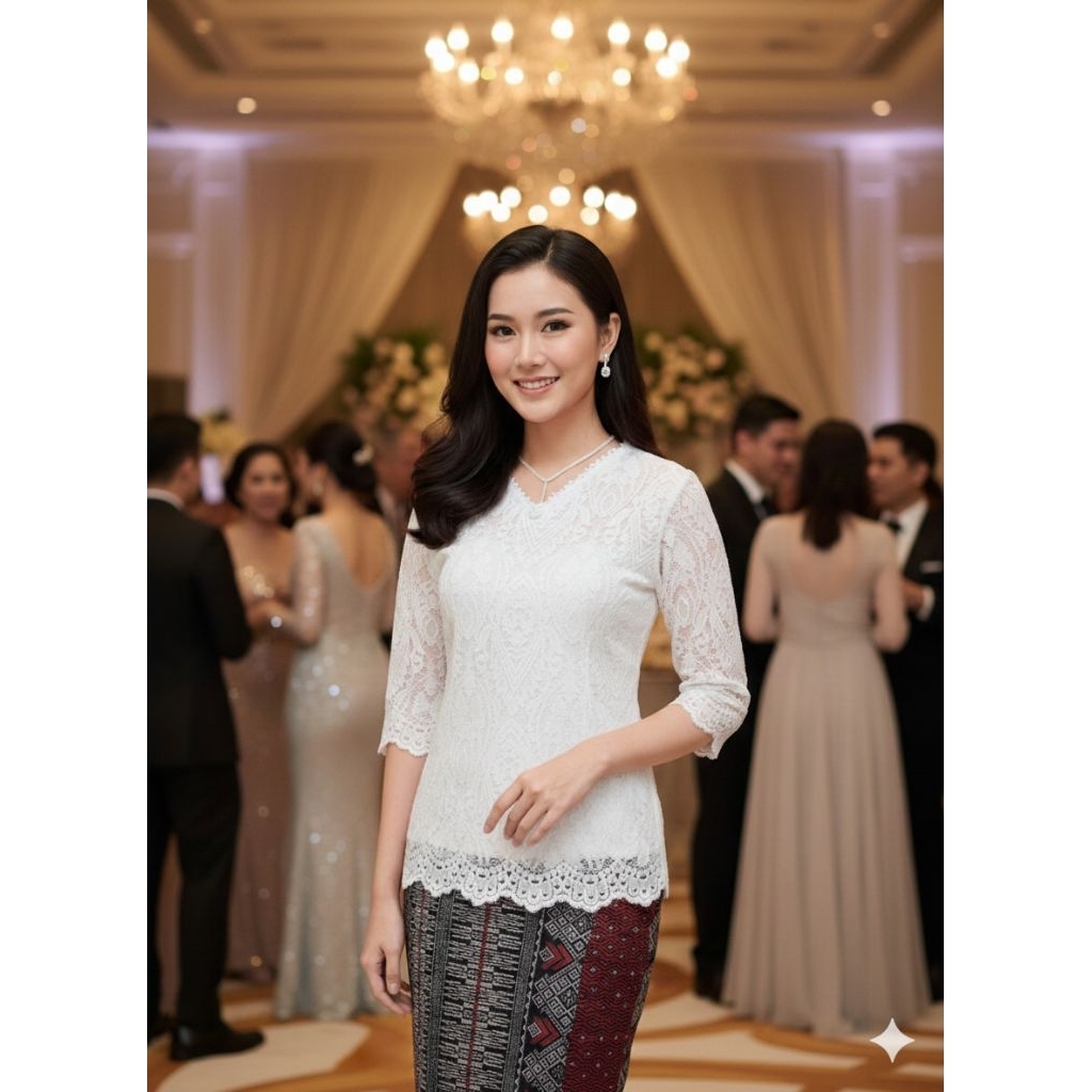 Blus kebaya Brokat model leher V tangan lurus premium terbaru!!!Atasan kebaya brokat model kekinian,