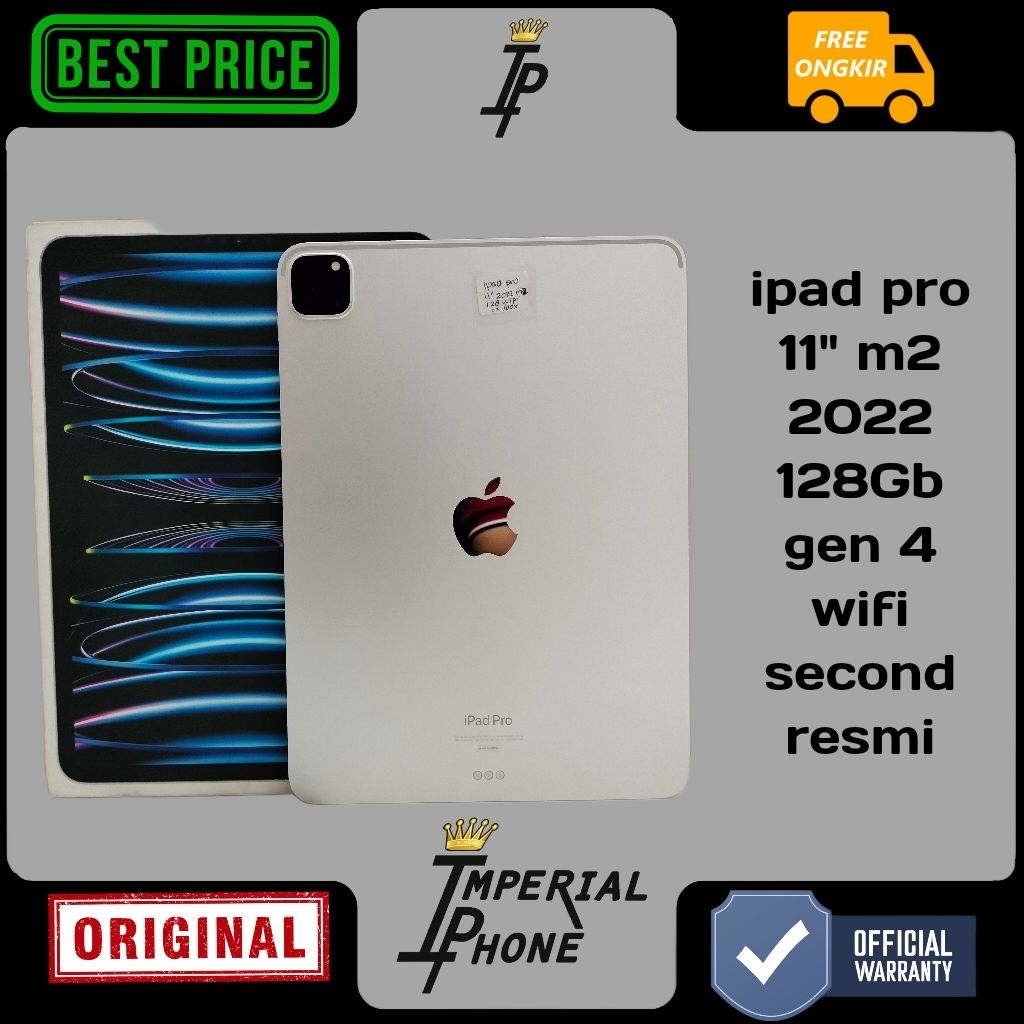 ipad pro 11"  2022 gen 4 m2 128Gb wifi second resmi