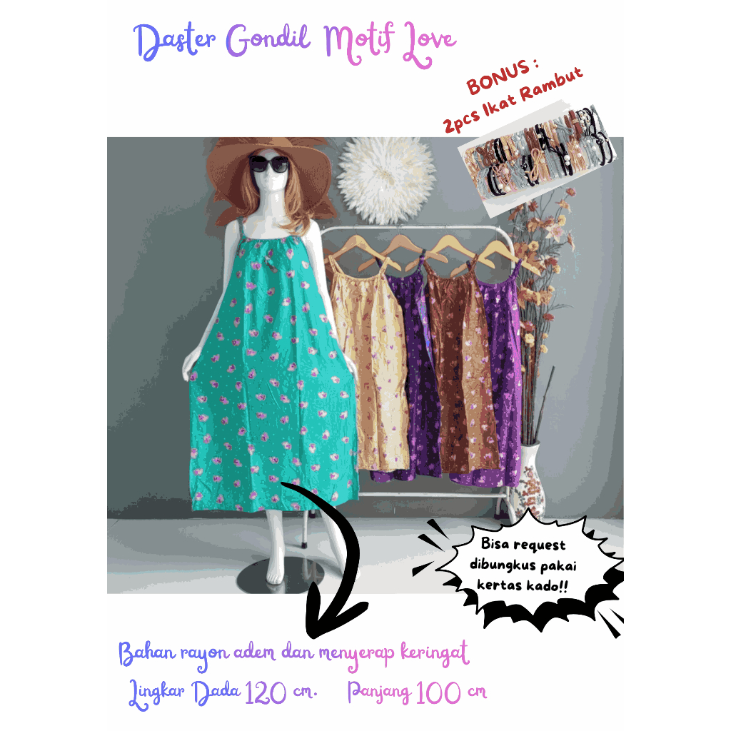 Daster Gondil / Daster Tanpa Lengan Rayon Motif Love