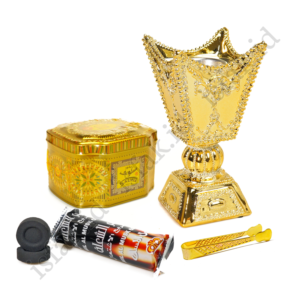 Paket Bukhur Salwa Tempat Dupa Arang Magic Wangi Cendana Menyan Arab
