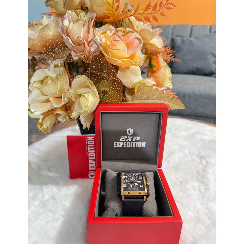 Dijual Jam Tangan Sporty dan Mewah Expedition, EXP 6757 MC Hitam Rosegold Rubber