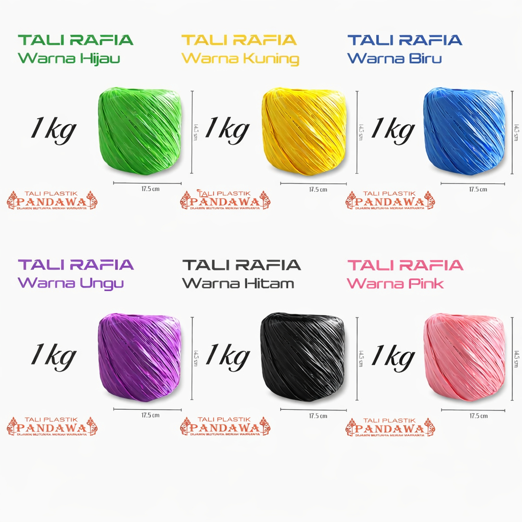 Tali Rafia Pandawa 1 kg | Warna Hijau, Biru, Merah, Kuning, Ungu, Oren, Hitam, Pink