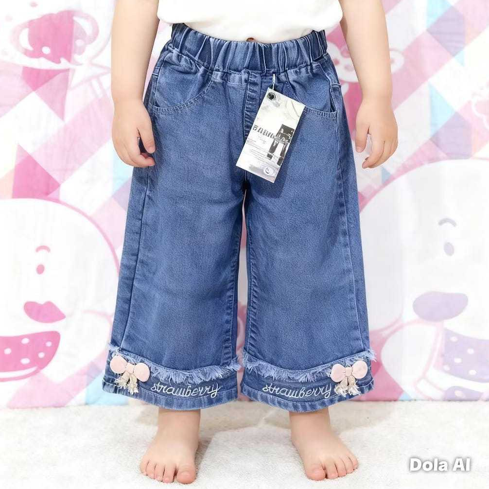 Celana Kulot Anak Perempuan Jeans Sobek Highwaist 5-10 Tahun Sobek Biru Hitam