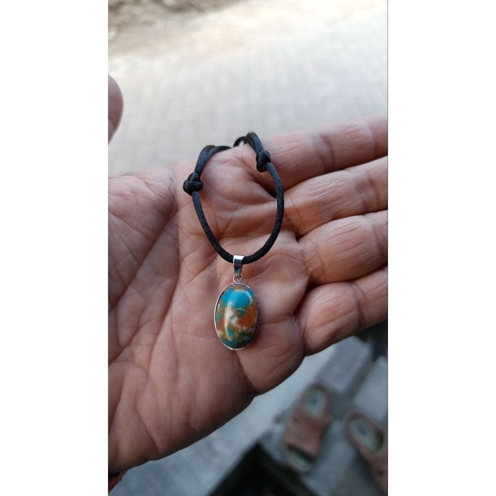 kalung liontin batu akik pancawarna afrika tali hitam