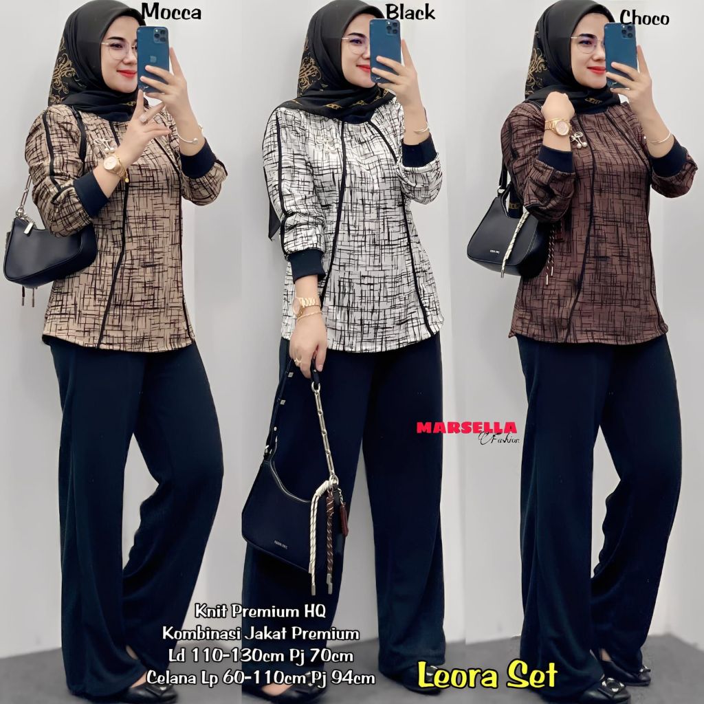 Leora Set Setelan Tunik Celana Kulot Wanita Original "MARSELLA Fashion" Knit Premium HQ Kombinasi Ja