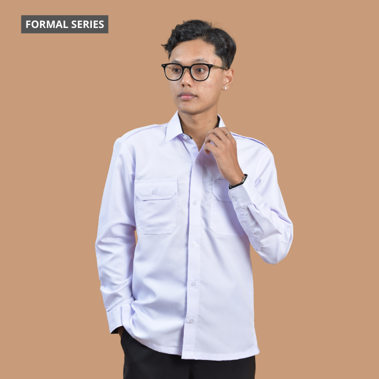 SOKA STUDIO - PDL Kerah Hitam Executive Series White Kemeja Formal Elegan Rapih Putih Premium Office