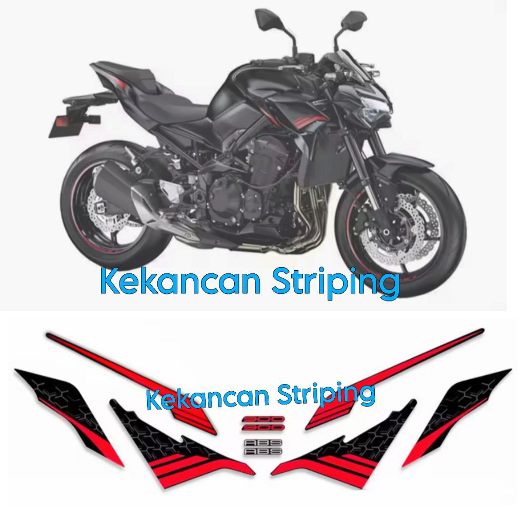Striping sticker Kawasaki Z900 Z 900 ( Livery Tahun 2020 - 2021 ) Hitam - Merah