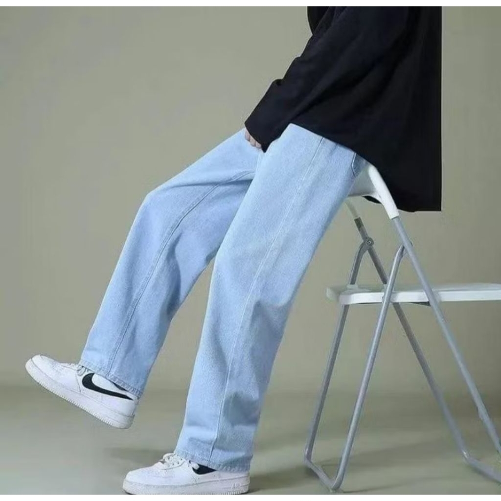 Celana jeans pria washed loose pant baggy