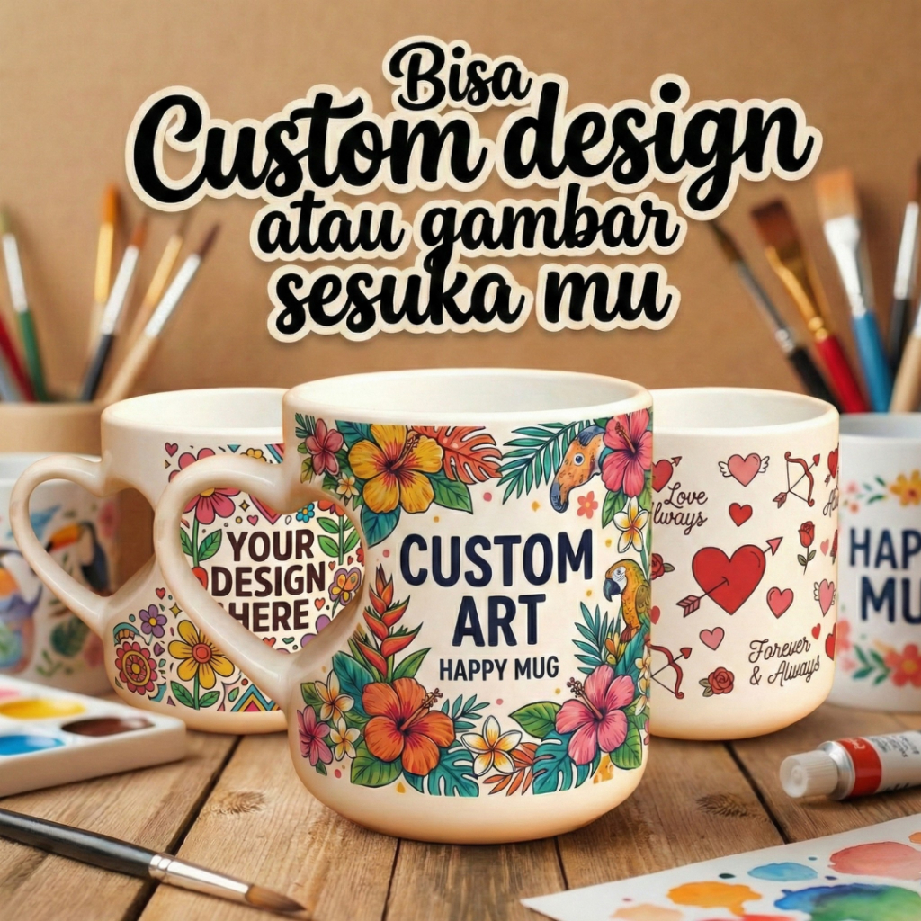 Mug Custom Gagang Love Keramik – Mug Hati Unik Bisa Foto & Logo | Souvenir Wedding, Hampers & Kado Spesial