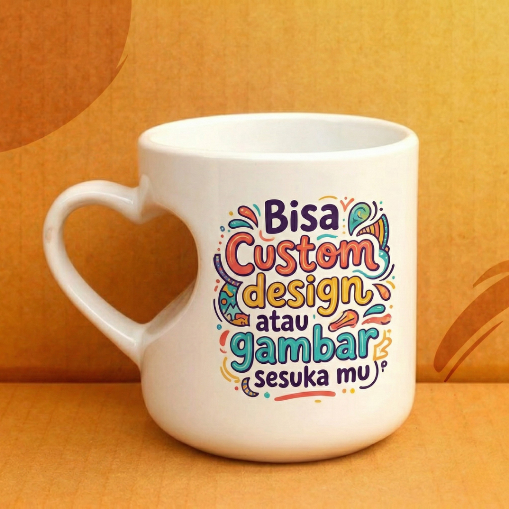 Mug Custom Gagang Love Keramik – Mug Hati Unik Bisa Foto & Logo | Souvenir Wedding, Hampers & Kado Spesial