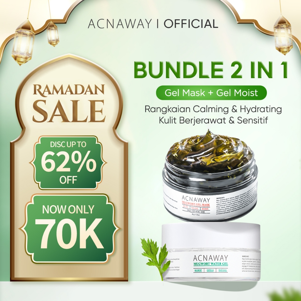 ACNAWAY Bundle 2 in 1 Mugwort Gel Mask + Mugwort Water Gel –Moisture Gel Pelembab Wajah Untuk Kulit Berjerawat Acne Friendly Melembapkan Wajah Sensitif Cooling Soothing Gel Untuk Kulit Kemerahan Acne Prone Face Mask Gel Masker Wajah untuk